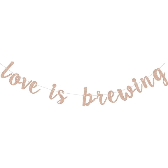 Rose Gold Glitter Love is Brewing Banner for Wedding Bridal Shower Engagement Table Bunting Paper Sign Party Decoration