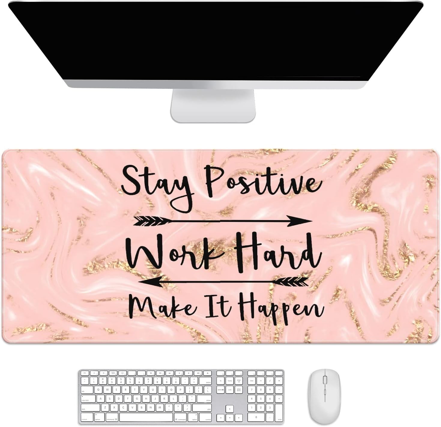 Rose Gold Glitter Marble Desk Mat, Desk Accessory, Cute Workspace, Trendy Workspace, Trendy, 35.4x15.7in Large Gaming Mouse Pad, Cute Desk Topper, Pretty Desk Pad