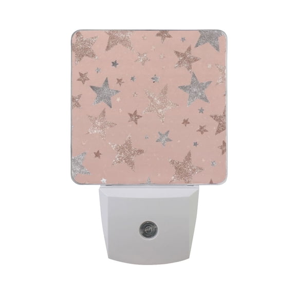 Rose Gold Glitter Stars LED Night Light Sensor Lamp Plug-in Adjustable Brightness 2 Pack