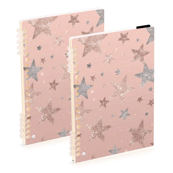 Rose Gold Glitter Stars Notebook Detachable Coil Notebook Diary Plan Book A5 Size 60 Pages 1 Pack