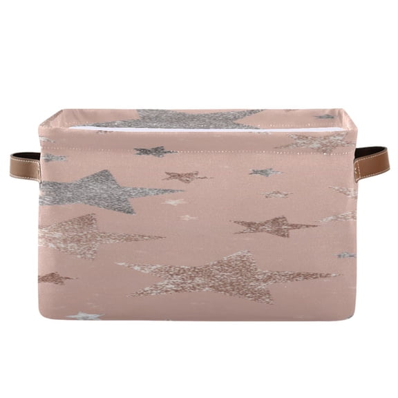 Rose Gold Glitter Stars Square Storage Bins with Handles Collapsible Containing Box 1 Pack