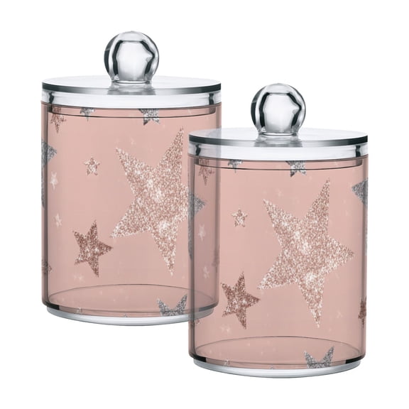 Rose Gold Glitter Stars Translucent Plastic Cans Storage Canisters with Lid Set of 2
