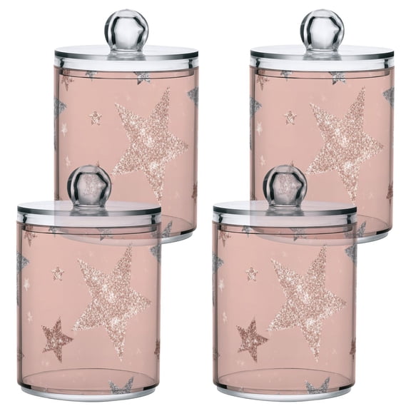 Rose Gold Glitter Stars Translucent Plastic Cans Storage Canisters with Lid Set of 4