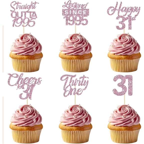 Rose Gold Glitter Straight Outta 1995 Legend Since 1995 Cheers to 31 Thirty One 31st Birthday Cupcake Toppers 12Pcs Birth Year Milestone Birthday Cupcake Picks