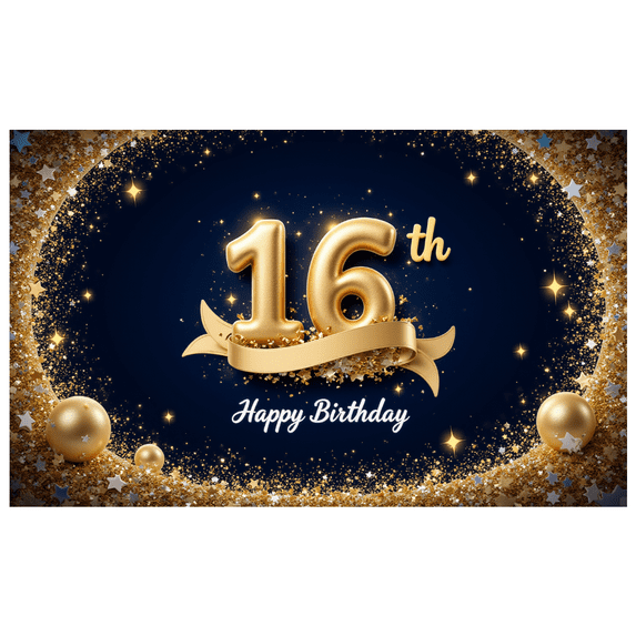 Rose Gold Glitter Sweet 16 Birthday Banner Decorative Design Event Backdrop for Birthday Celebration Teen Party
