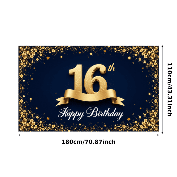 Rose Gold Glitter Sweet 16 Birthday Banner Decorative Design Event Backdrop for Birthday Celebration Teen Party