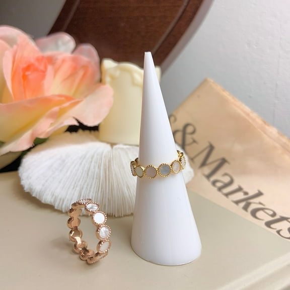 Rose Gold & Gold Rim Tiered Mother Of Pearls Ring Band