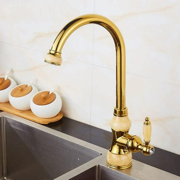 Rose Gold Gourd Kitchen Faucet with Jade Accents - Hot and Cold Water Sink Mixer Tap Kitchen Sink Faucets