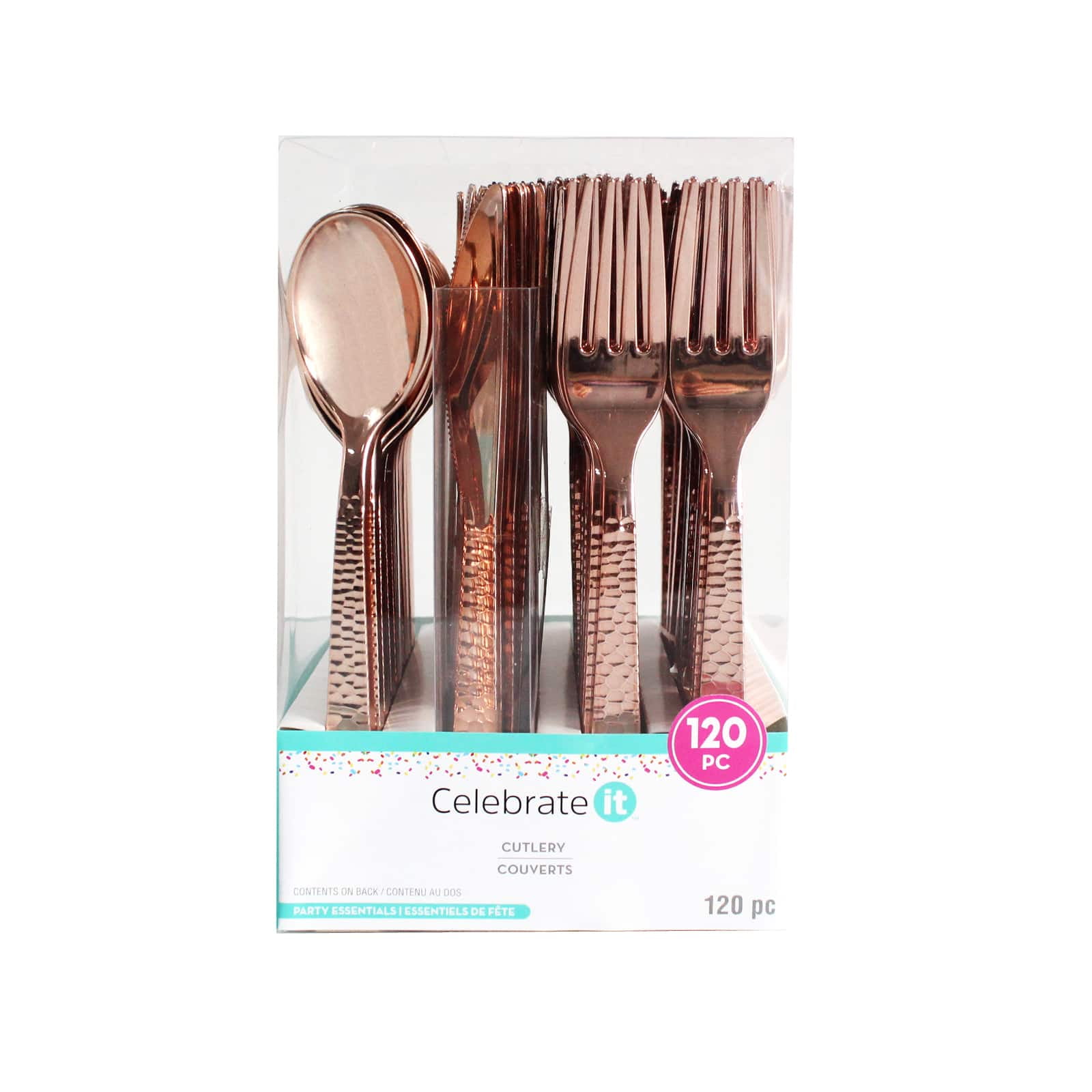 Rose Gold Hammered Plastic Cutlery Set by Celebrate It™, 120ct