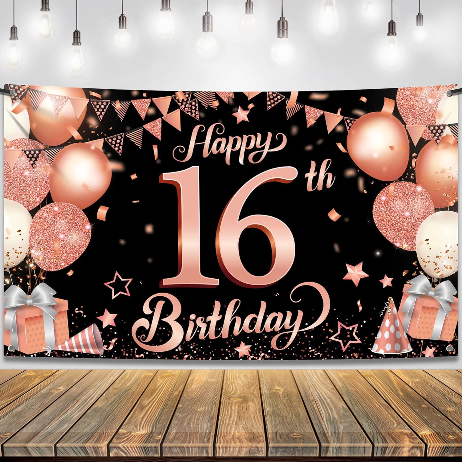 16th Birthday Backdrop Banner For Girls - Hot Pink Fabric Yard Sign & Photo Prop Decor