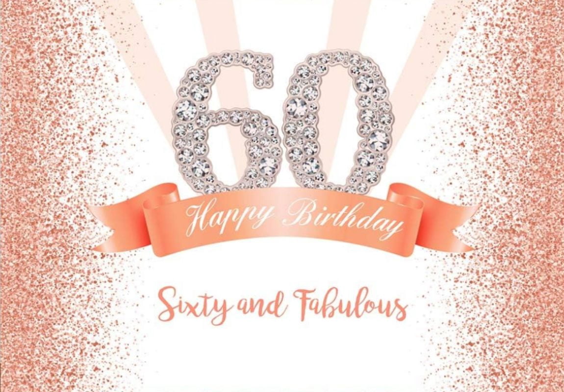 Happy 60th Birthday Rose Gold Glitz Foil Banner | 9 Ft Long Party Backdrop & Wall Decoration