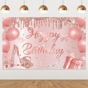 Cheereveal Rose Gold Birthday Backdrop 4.9x3.2ft Vinyl Photo Studio Background, Birthday, Pink