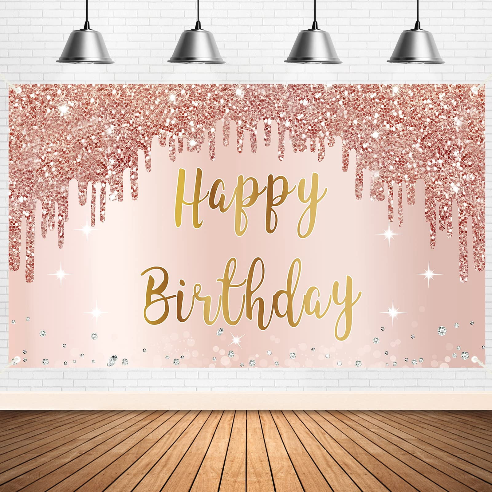 Rose Gold Happy Birthday IFF17 Banner & Backdrop Decorations for Girls ...