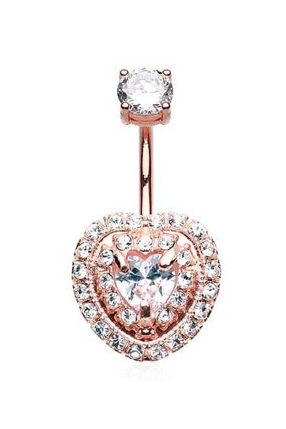 Rose Gold Heart 316L Surgical Steel Belly Button Ring