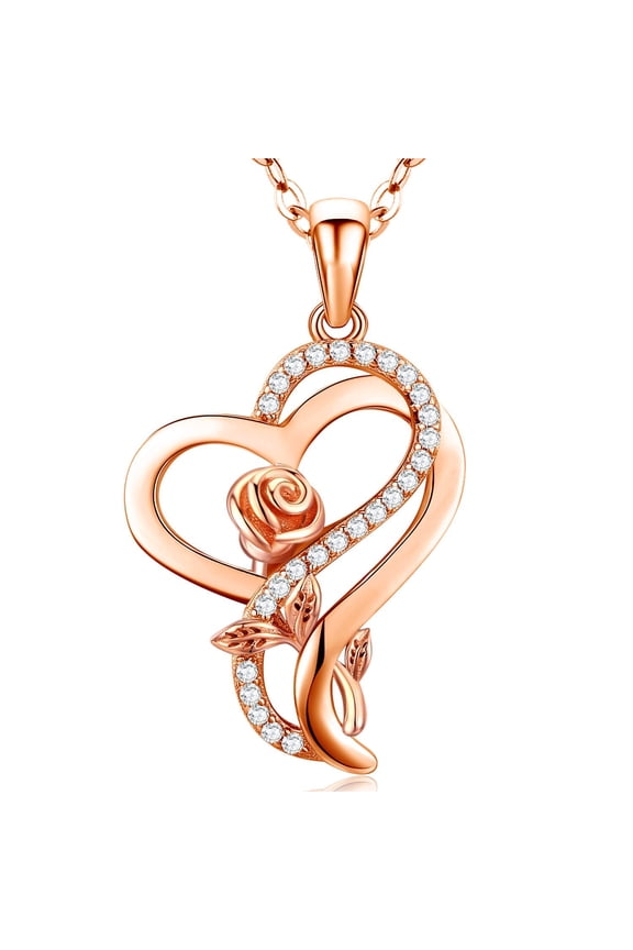 Rose Gold Heart Necklaces for Women,Birthday Mothers Day Christmas Jewelry Gifts for Wife Girlfriend Mom from Daughter C113