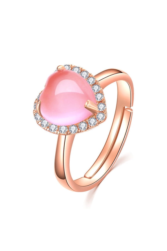 Rose Gold Heart Ring For Women Copper Alloy Hibiscus Stone Inlaid Elegant Jewelry Gift For Anniversary Timeless Design