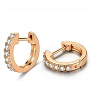 MANGOFEEL Rose Gold Huggie Earrings for Women 14K Real Gold Plated, Small Cubic Zirconia Cartilage Hoop Earrings Cuffs for Women
