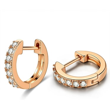 Rose Gold Huggie Earrings for Women 14K Real Gold Plated, Small Cubic Zirconia Cartilage Hoop Earrings Cuffs for Women