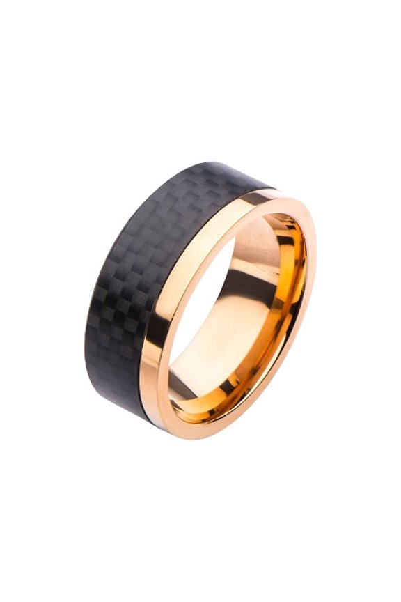 Rose Gold IP & Solid Carbon Patterned Design Ring