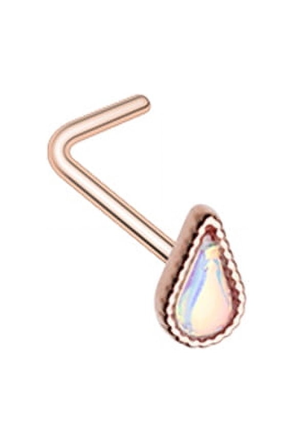Rose Gold Illuminating TearDrop Shape L-Shape Nose Ring
