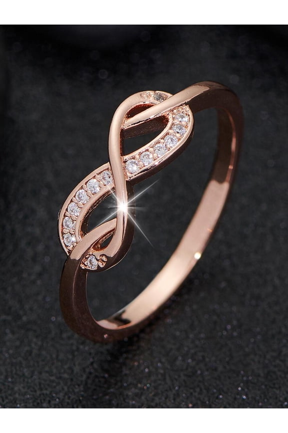 Rose Gold Infinity Knot Ring With Cubic Zirconia For Women