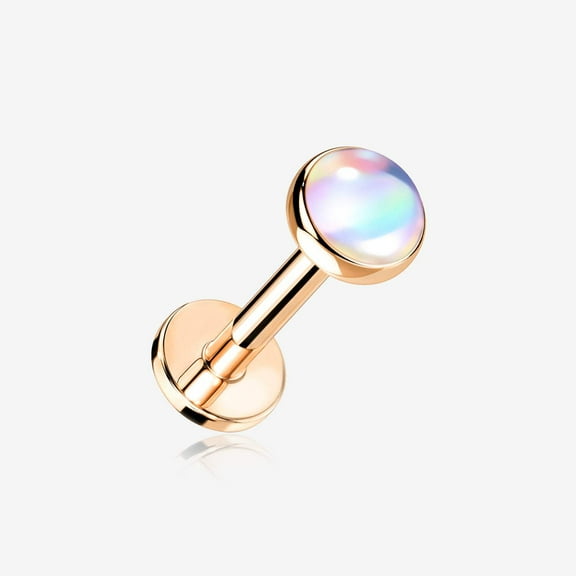 Rose Gold Iridescent Revo Sparkle Top Internally Threaded Steel Flat Back Stud Labret