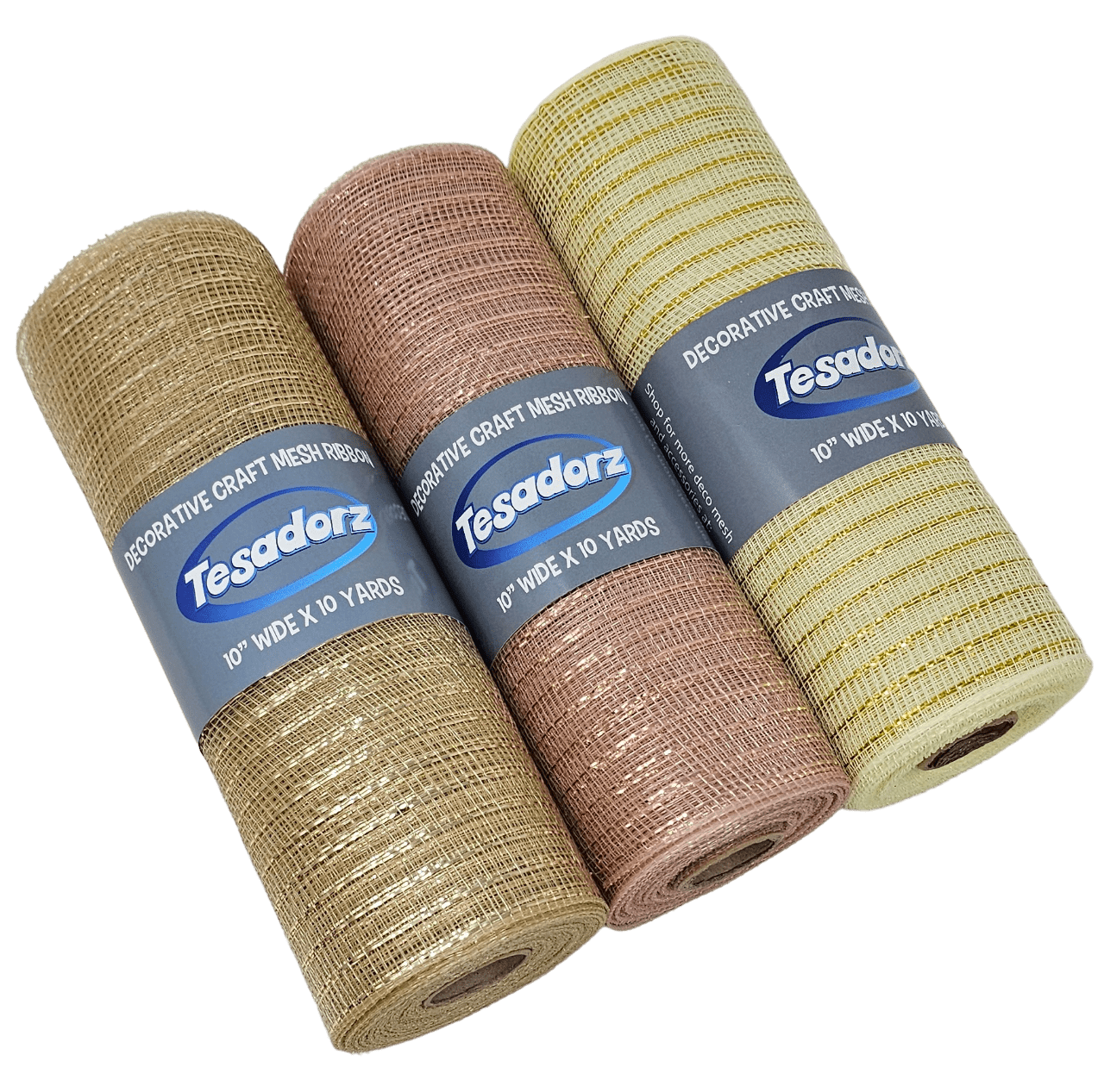 Rose Gold, Ivory and Champagne Gold 10" Decorative Metallic Deco Mesh Ribbon Rolls
