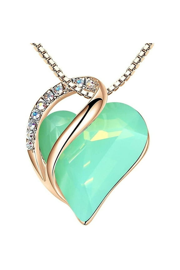 Rose Gold - Jade Green "Luck" Women's Infinity Crystal Heart Pendant CZ Stones
