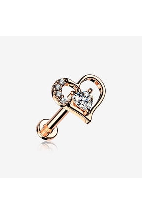Rose Gold Journey Heart Solitaire Sparkle Internally Threaded Labret