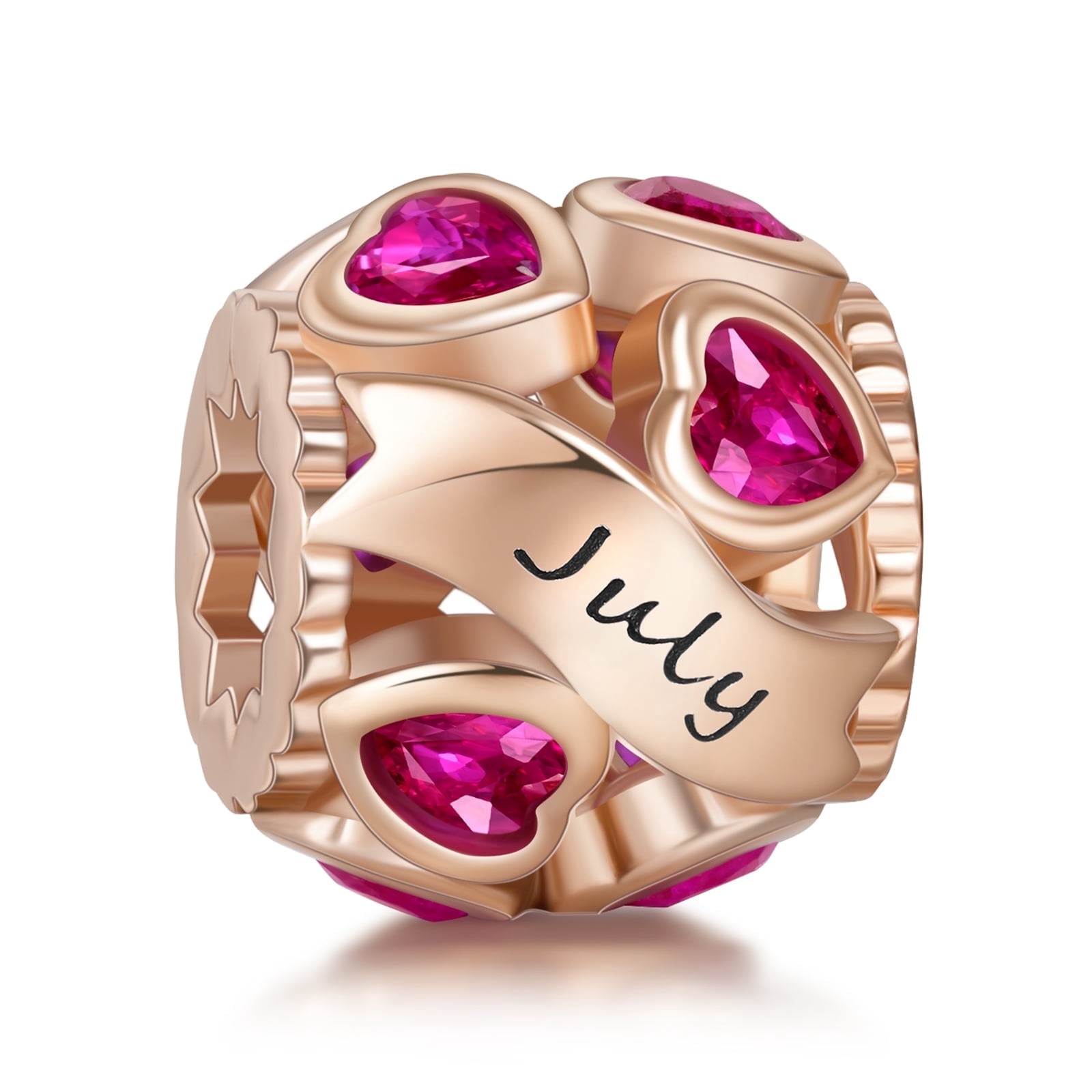 Erizteya Rose Gold July Birthstone Love All Around 925 Sterling Silver Heart Charm for Bracelet Women Birthday Gift