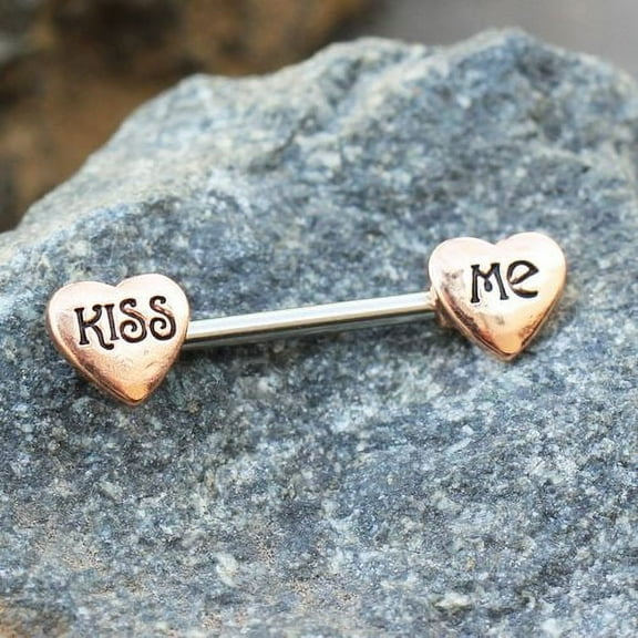 Rose Gold "Kiss Me" Heart Nipple Bar