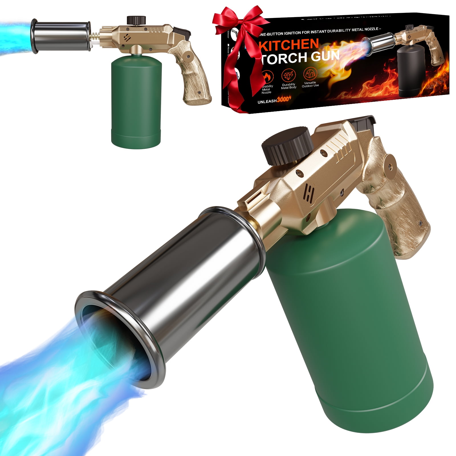 Rose Gold Kitchen Torch Gun - Powerful Propane Cooking Torch for BBQ, Steak & Crme Brle - Adjustable Heat Output Kitchen Torch - Holiday Christmas Gift for Men, Dad, Chef - Grill Lighter
