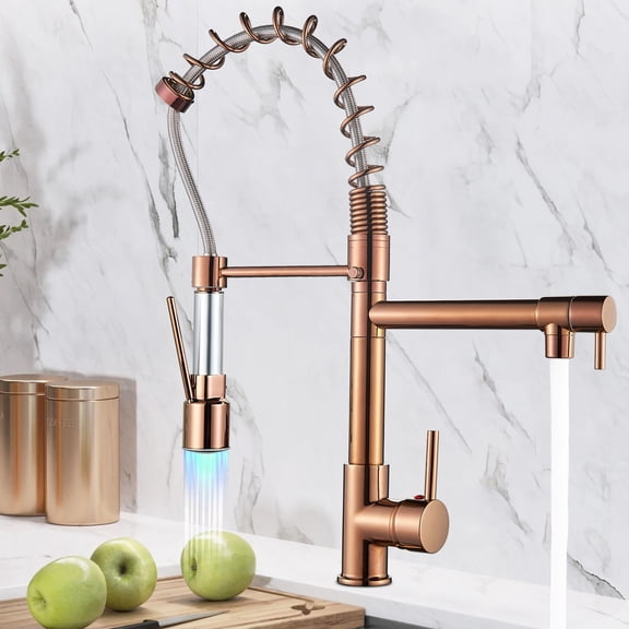 Rose Gold LED Kitchen Faucet Sink Mixer Pull Down Sprayer Single Handle Faucet
