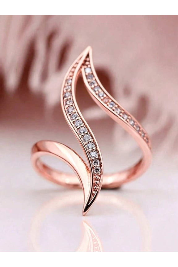 Rose Gold Leaf-Design Cubic Zirconia Wrap Ring Fashion Jewelry
