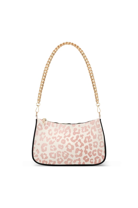 Rose Gold Leopard Print Cheetah Womens Chain Shoulder Bag Tote Handbag Clutch Hobo Purse with Zipper for Travel Casual