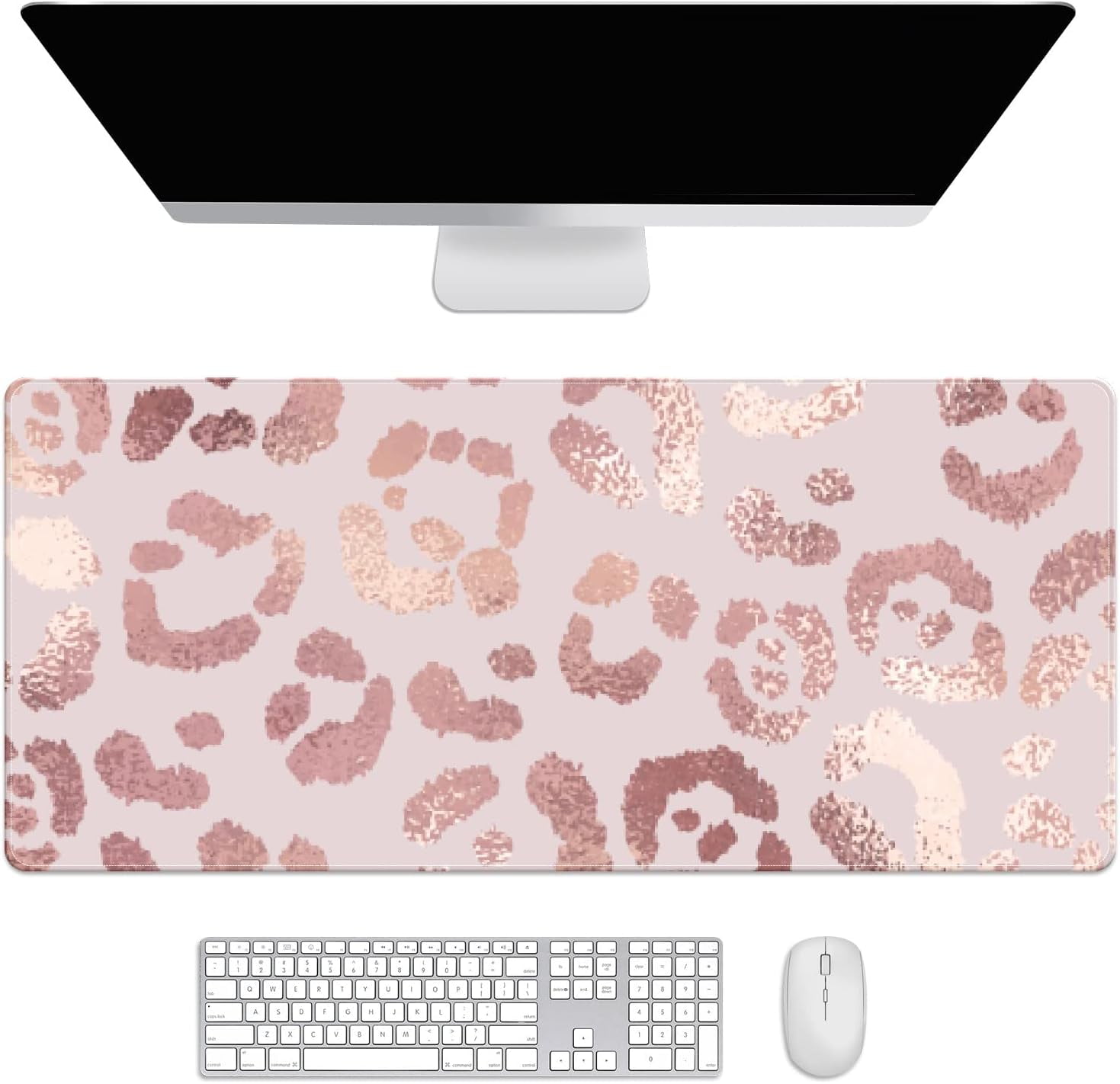 Rose Gold Leopard Texture Desk Mat, Desk Accessory, Cute Workspace, Trendy Workspace, Trendy, 35.4x15.7in Large Gaming Mouse Pad, Cute Desk Topper, Pretty Desk Pad