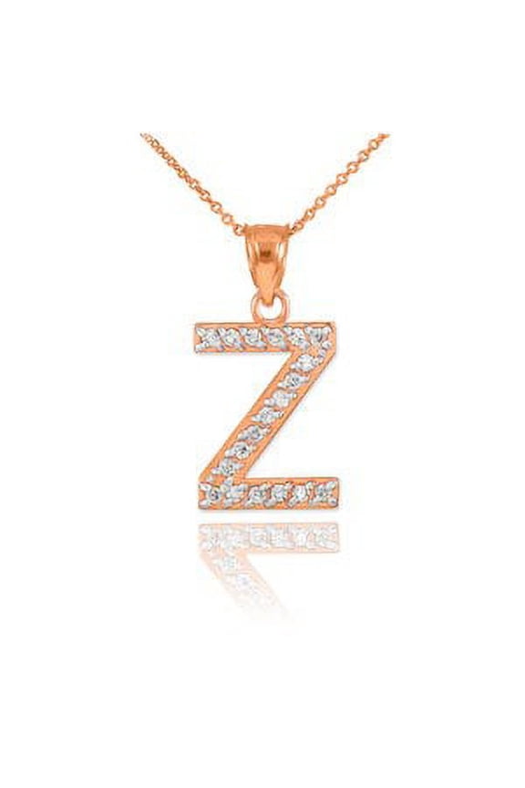 Rose Gold Letter "Z" Diamond Initial Pendant Necklace : 10K Pendant only