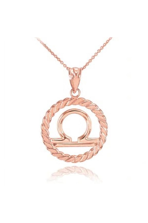Rose Gold Libra Zodiac Sign in Circle Rope Pendant Necklace :  14K  Pendant with 20" chain