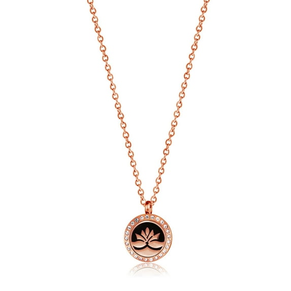 Rose Gold Lotus Rhinestone Aromatherapy Necklace Essential Oil Diffuser Necklace Jewelry Stainless Steel Pendant with Gift Box