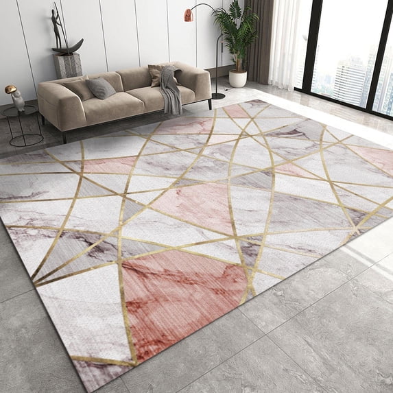 Rose Gold Marble Area Rug Nordic Minimalist Geometry Outdoor Indoor Washable Rug For Floor Mat Indoor Throw Rugs Soft Mats For Bedroom Living Room Kids Room