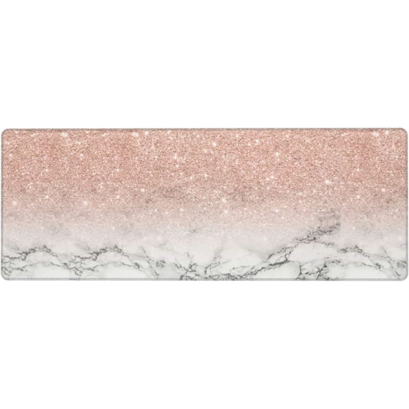Rose Gold Marble Large Mouse Pads Rectangle Long Extended Big Stitched Edge Gaming Mousepad with Non-Slip Rubber Base for Desktop Laptop Keyboard 31.5 X 11.8 Inch