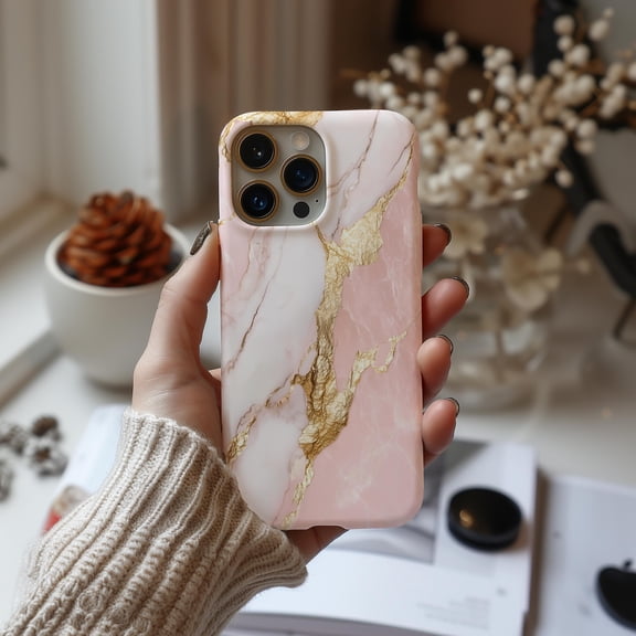 Rose Gold Marble Pattern Phone Case For iPhone Samsung Pixel Slim Hard Cover Faux Stone Artistic Gift
