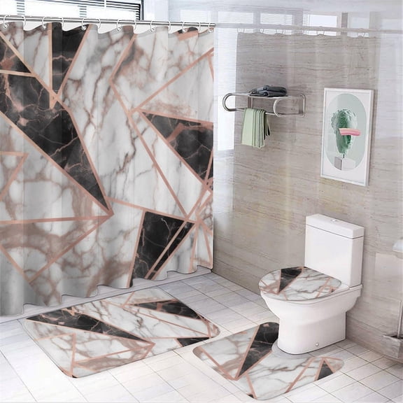 Beige Plaid Shower Curtain Set with Rugs, 4 Piece Trellis Diamond ...