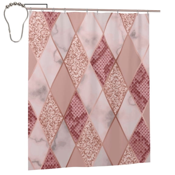 Rose Gold Marble Snakeskin Geometric Shower Curtain Set with Hooks Iron Waterproof Bath Curtains 60X72 Inches for Bathroom Decor