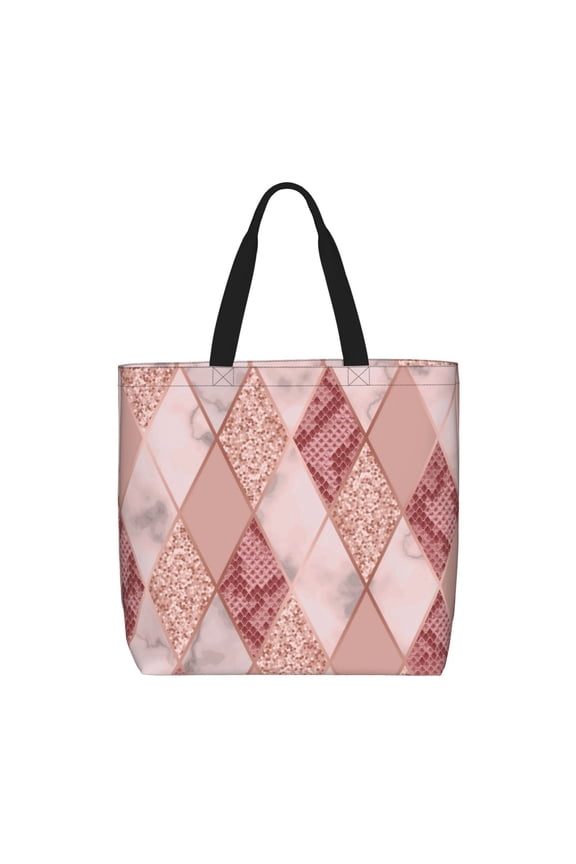 Rose Gold Marble Snakeskin Geometric Tote Bag Reusable Shoulder Handbag Top Handle Purse for Shopping Work