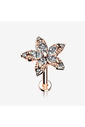 Rose Gold Marquise Sparkle Spring Flower Internally Threaded Labret