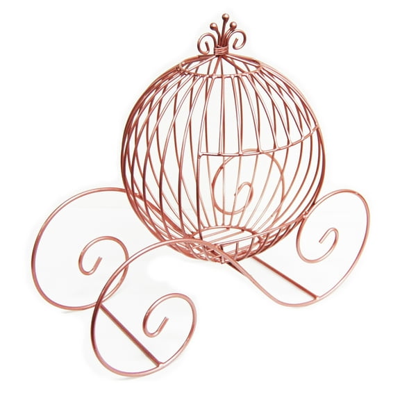 Rose Gold Medium Size L 13 in. x W 7 in. x H 11.5 in. Metal Cinderella Pumpkin Carriage for Centerpiece, Wedding & Home Decoration
