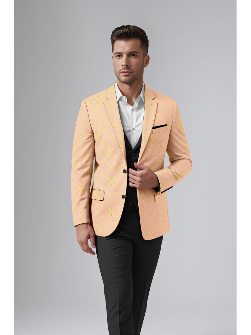 Rose Gold Men's Party Jacquard Suit Jacket Slim Fit Blazer - Walmart.com