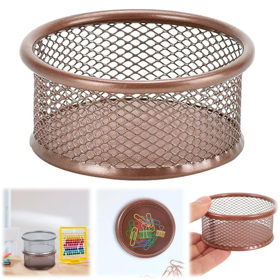 Rose Gold Metal Wire Mesh Paper Clip Organizer,Round Stackable Net Bowl for Pins & Small Accessories,Desk Storage Holder for Home Organization,desk organizer,paper clip holder,Rose Gold,1PC