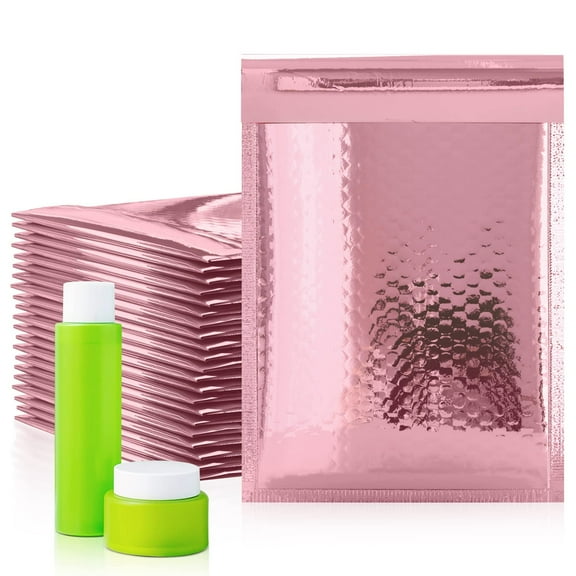 Rose Gold Metallic Bubble Mailers, 6.5 x 9 Inches. 25 Pack Metallic Bubble Envelope Mailer. Bright Padded Envelopes Waterproof. Padded Shipping Envelopes for Fragile Things. Self Seal Mailers